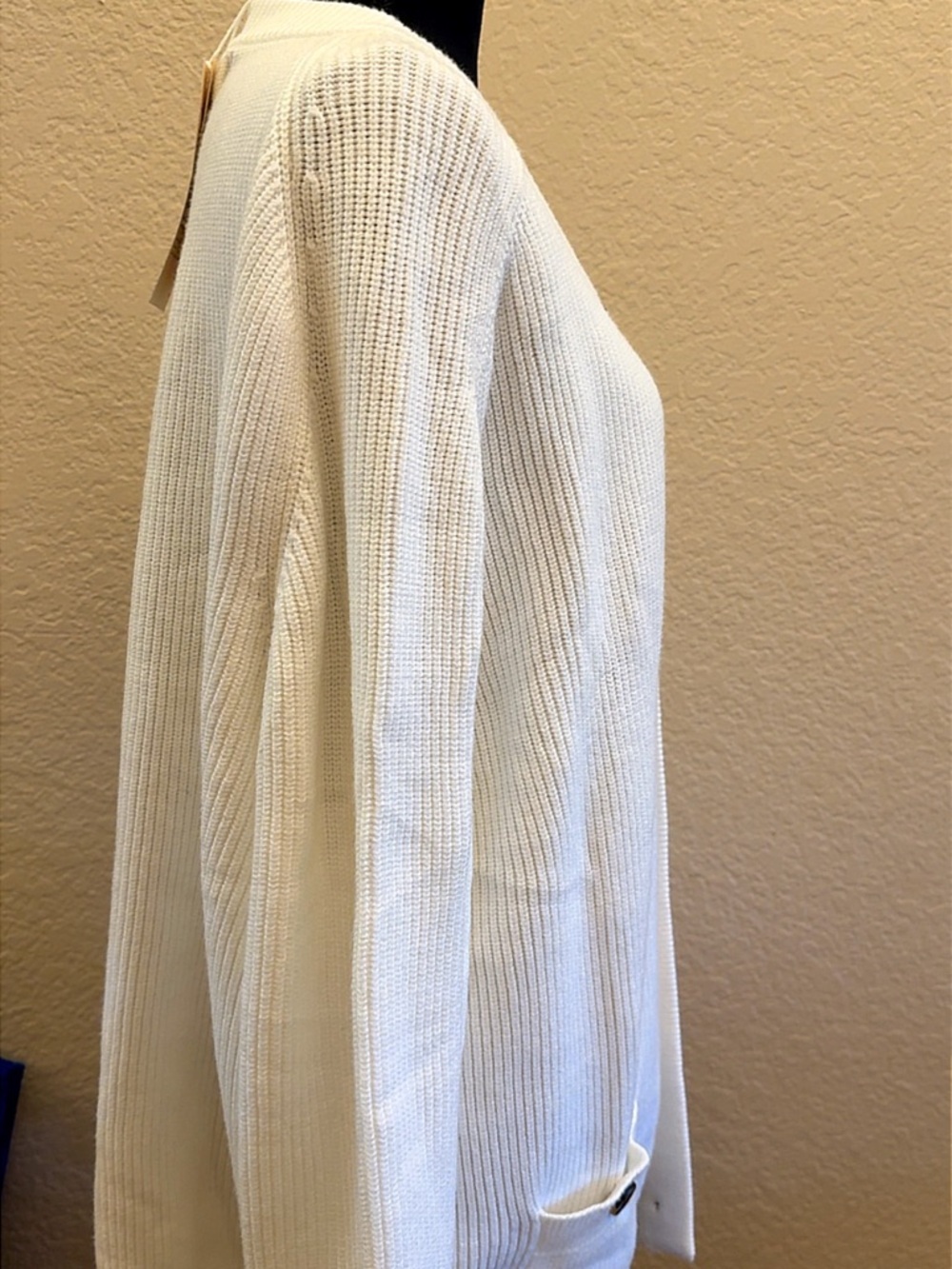 Women’s Cream Ribbed Button Cardigan Sweater - Picture 15 of 16